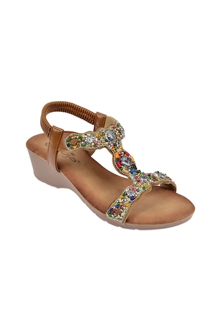 Guja Taş Detaylı 5cm Dolgu Tabanlı Kadın Sandalet Gj-26y226 Camel