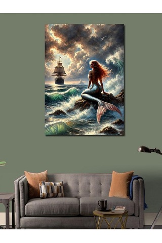 Kanvas Tablo Denizde Kırmızı Denizkızı 70cmx100cm