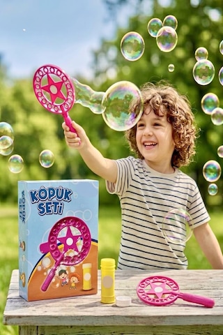 Yıldızlı Dev Baloncuk Seti 3 Parçalı Özel Köpük Suyu Solüsyonlu 35,5cm Eğlenceli Köpük Oyun Seti Pembe