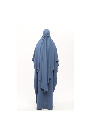 Altobeh Sultanbaş Nikaplı Çarşaf Cilbab Khimar Abaya Kolu Lastikli Hakim Yaka Peçeli Ferace Medine İpek Kot 1412-158-s-m Mavi