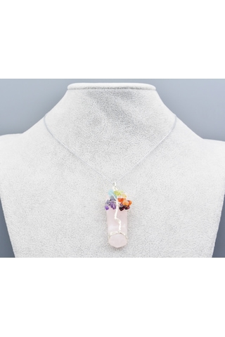 Hakiki Doğal Karışık Çakra Taşlı Pembe Kuvars Taşı Kolye Ucu Sarı