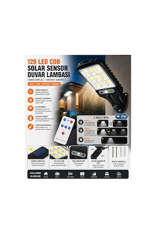 616-4 Güneş Enerjili Sokak Lambası Parlak Led Solar Şarjlı Hareket Sensörlü Duvar Lamba Uzaktan Kumandalı Solar Aydınlatma