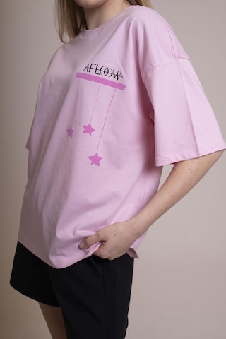 Afloow Muse Oversize Pembe Yıldız Baskılı Tişört %100 Pamuk Trendy, Rahat Ve Şık Unisex Günlük Giyim Pembe