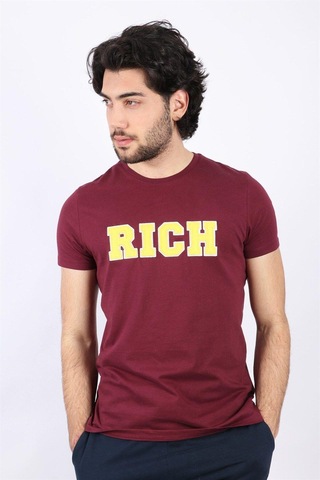 Rich Erkek Nakış Baskılı T-shirt Bordo