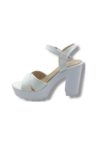 Selfie 4280-26 Cilt Çapraz Bant Platform Topuk Fashion Kadın Sandalet 11cm Beyaz