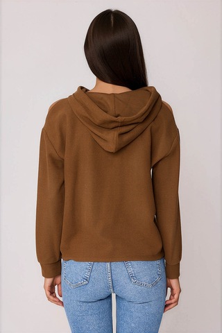 Vitrin Omuz Dekolteli Kanguru Cep Kapüşonlu Sweatshirt Kahve