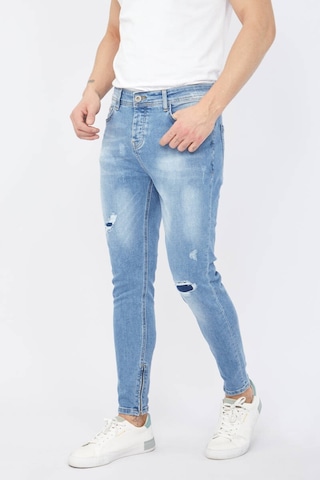 Erkek Skinny Fermuarlı Paça Detaylı Jean Açık Mavi 001