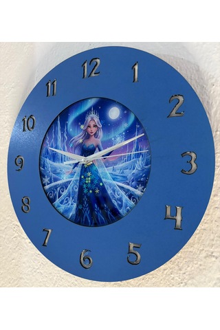 Kişiye Özel İsimli Çocuk Odası Duvar Saati Epoksi Dolgulu 35 Cm Masallar Serisi Mavi - Beyaz