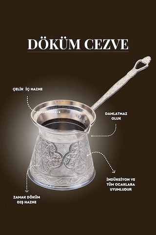 Ayvalı Desenli Döküm Cezve 6 Kişilik İndüksiyon Uyumlu 540 Ml Nikel 6016