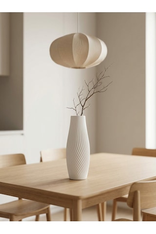 Kaveld Liora Dekoratif Vazo El Yapımı Minimalist Spiral Dokulu Modern Vazo Mermer Tozu Ve Çimento Kompozit Ev Dekoru Beyaz