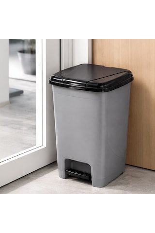 Porsima 0122 Pedallı Metalize Banyo Mutfak Çöp Kovası Siyah Kapaklı Slim Pedallı Çöp Kovası 40 Litre Siyah