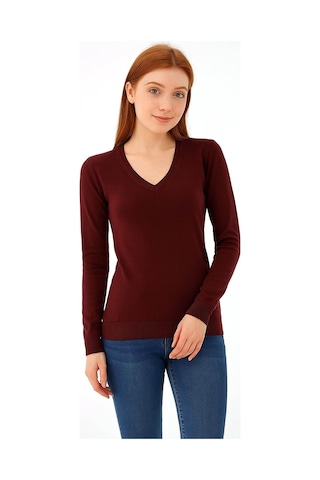 Fashion Friends Esnek V Yaka Bordo Kadın Kazak 25k0778k1 Bordo