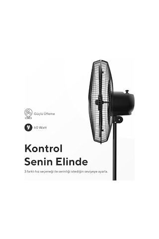 Kumtel KTF-345 Siyah 18" Ayaklı Vantilatör 60 W 5 Pervaneli 3 Kademeli 132 CM