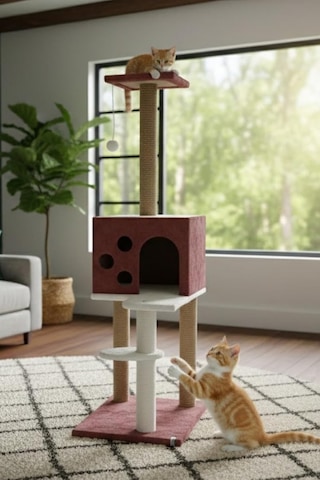 Pet Kedi Tırmalama Ve Oyun Evi Gül Kurusu