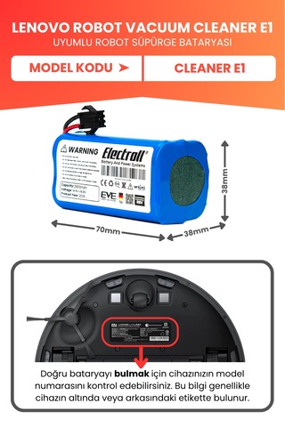 Lenovo Robot Vacuum Cleaner E1 Uyumlu Batarya 2800mah Pil