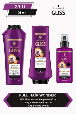 Gliss Full Hair Wonder Dökülme Karşıtı Şampuan 400ml + Saç Kremi 360ml + Saç Serumu 100 Ml set-hnkl-5226-6368 Tüm Saçlar