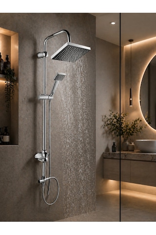 Lüx Premium Krom Robot Duş Seti Sabit Lavabo Bataryası 2'li Avantaj Seti Modern Tasarım Gri