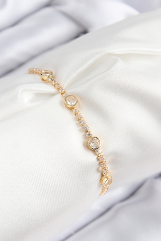 Pirinç Zirkon Taşlı Daire Model Gold Renk Asansörlü Kadın Bileklik - Tj-bb7745 Diğer