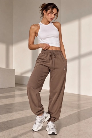 Bb Butik Basic Dökümlü Modal Kumaş Lastikli Bel Rahat Kesim Jogger Pantolon Zg3535 Kahverengi
