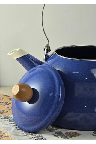 Alev Vintage Ahşap Saplı Emaye Demlik Kettle 2,5lt Mavi