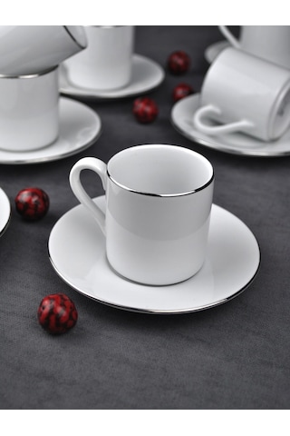Qualitev Porselen Kahve Fincan Takımı 2 Kişilik 90 Ml -gümüş Kahve Fincan Silver 4 Parça Gümüş