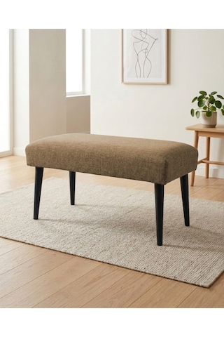 Kahverengi Keten Kumaş Bench Puf 90x45x46 Cm Ahşap Siyah Ayaklı Demonte Modern Yatak Ucu Bench Oturma Bankı Antre Koridor Pufu