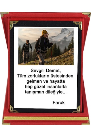 Fotoğraf Ve Yazı Baskılı Kişiye Özel Kırmızı Kadife Plaket