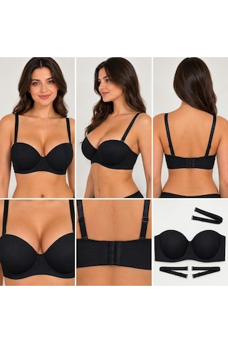 101Dzyn Ö.m.f Lingerie Kadın Fitilli Lazer Kesim Dikişsiz Balensiz Avuç İçi El Dolgulu Push Up Sütyen Koyu Siyah