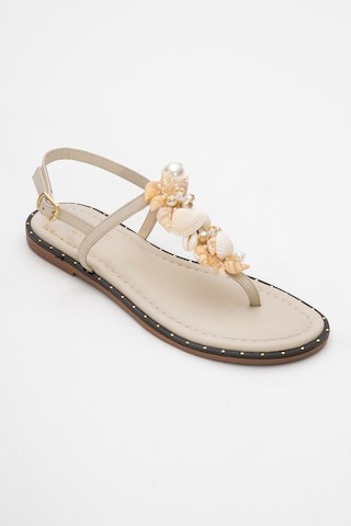 Luvishoes Luvi Shoes Joe Bej Deniz Kabuklu Hakiki Deri Parmak Arası Kadın Sandalet Bej