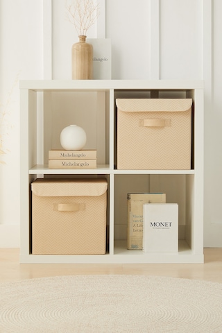 Ocean Home Textile 2'li Bej Balıksırtı Kapaklı Kutu Set 30 x 30 x 30 cm