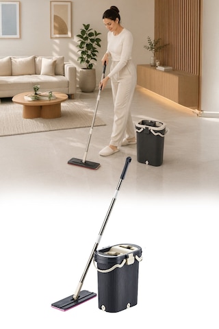 Vıpset Pro Tablet Mop Temizlik Seti %100 Temiz Su Antrasit Temiz & Kirli Su Ayrımlı Vp-601