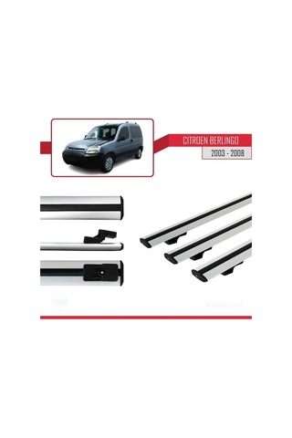 Citroen Berlingo 2003-2008 Arası İle Uyumlu Basic Model Ara Atkı Tavan Barı Gri 3 Adet