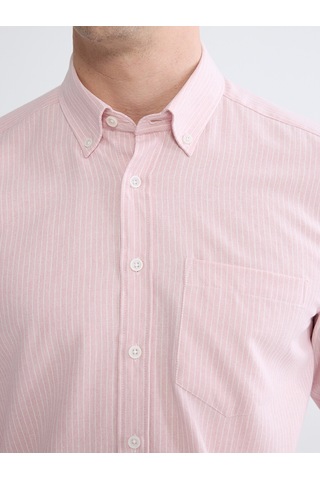 Lcwaıkıkı Classic Pembe Regular Fit Çizgili Keten Görünümlü Erkek Gömlek