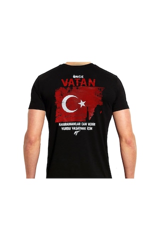 Alfa Giyim Önce Vatan Bayrak Baskılı Tişört Siyah