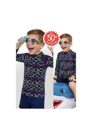 Denokids Uv Korumalı Köpekbalığı Erkek Çocuk Mayo T-shirt Renkli