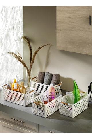 Çok Amaçlı Tutacaklı Organizer Sepet - Dolap Içi & Çekmece Düzenleyici Sepet Beyaz Beyaz