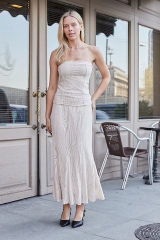 Jument Kadın Desenli Tül Strapless Likralı Body Bluz-bej