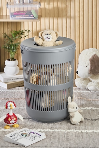 İronika Solara Dekoratif Kirli Çamaşır Sepeti Oyuncak Sepeti 60 Litre - Gri Gri