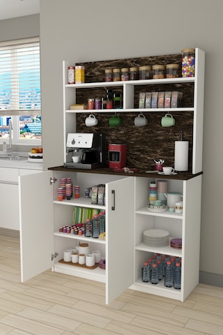 Asra Trend Kahve Köşesi KAHVE02 %100 MDF Çok Amaçlı Mutfak Dolabı Beyaz - Siyah Taş