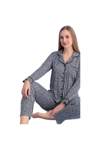 Berna Collection Kadın Pijama Takımı Düğmeli Yumuşak Dokulu Esnek Gri