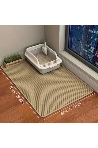 Honeybeeshop Su Geçirmez Büyük Boy Çift Katmanlı Kedi Tuvalet Matı Beige Color L 29 53x21 65 İnç Yıkanabilir Kaymaz Kokuya Dayanıklı