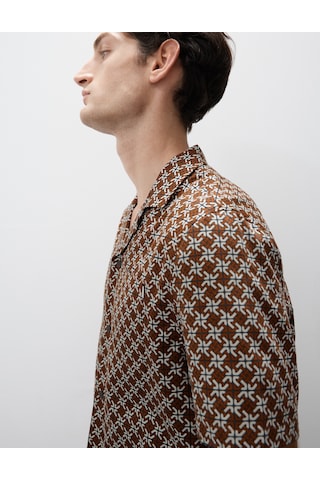 Marks & Spencer Pamuk Karışımlı Geometrik Desenli Pijama Üstü Kahverengi