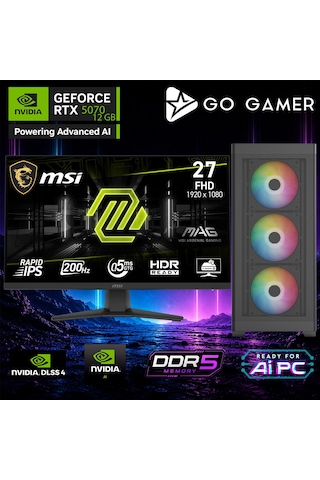 Go Gamer AE738D R9-7900 64 GB 1 TB SSD RTX5070 12 GB 27" Free Dos Oem Paket Masaüstü Oyuncu Bilgisayarı