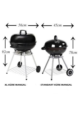 Xl Boy Kömürlü Küre Mangal Kapaklı Mangal 56cm Tekerlekli Yuvarl