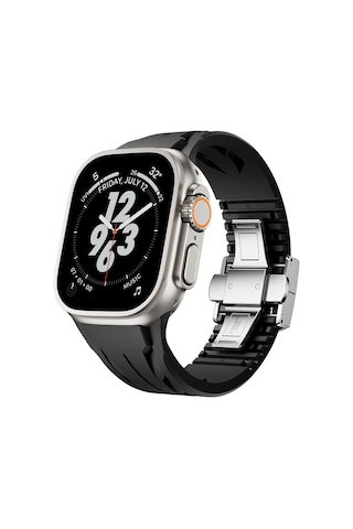 Mobilteam Apple Uyumlu  Watch Ultra 49mm Krd-127 Metal Tokalı Silikon Kordon-siyah