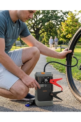 Mey İthalat Araç Lastik Basınç Pompası Akü Takviye Powerbank Ve Sos Işıklı Çok Fonksiyonlu Cihaz