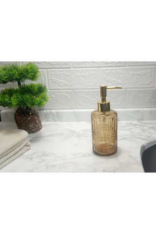 Cam Sıvı Sabunluk,kristal Desenli Kahverengi 300ml Banyo Seti 6