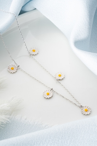 Çekirdekjewelry 925 Ayar Gümüş Çoklu Papatya Kolye Gri