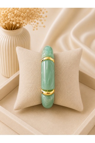 Valmont Accessories Kadın Gold Renk Mint Yeşili Mermer Desenli Kalın Bileklik Mint Yeşil