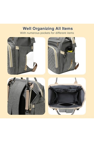 Maiyame Yeşil Anne Çanta Sırt Çantası, Isı Yalıtımlı Biberon Cepleri, Bebek Arabasına Takılabilir, Usb Şarj Portu, Su Geçirmez Nilon, Erkek Kadın Kullanıma Uygun Yeşil